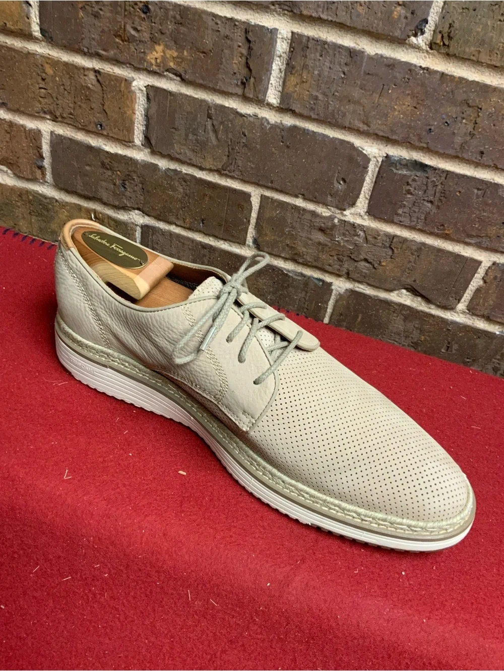 Johnston & Murphy Light Taupe Perforated Leather Derby